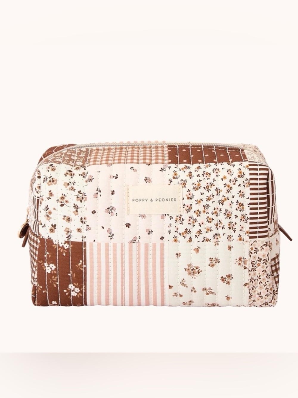 Poppy & Peonies Brown Floral Patchwork Cosmetic Bag 3 Pc Set! 🍁Set Price - Picture 3 of 7
